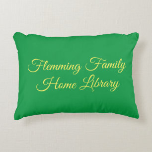 Home library cushion, kelly green, elegant script accent pillow