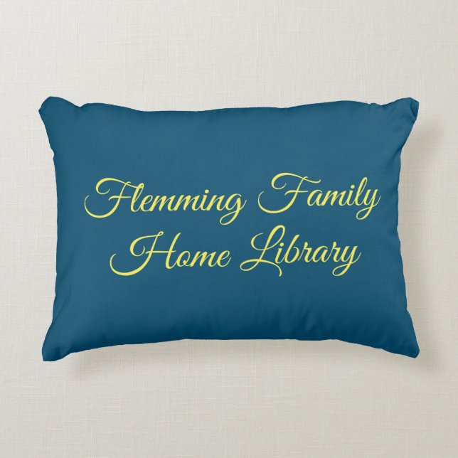 Home library cushion, navy blue, elegant script accent pillow (Front)
