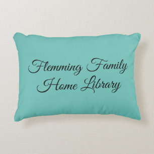 Home library cushion, pretty teal, elegant script accent pillow