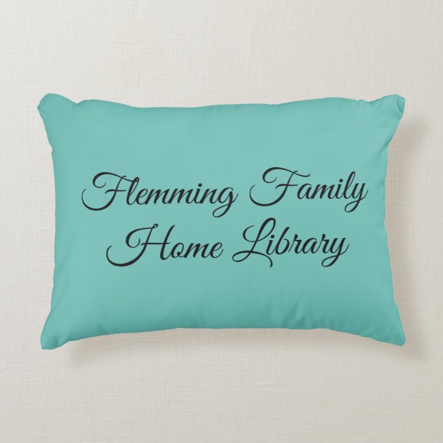 Home library cushion, pretty teal, elegant script accent pillow (Front)