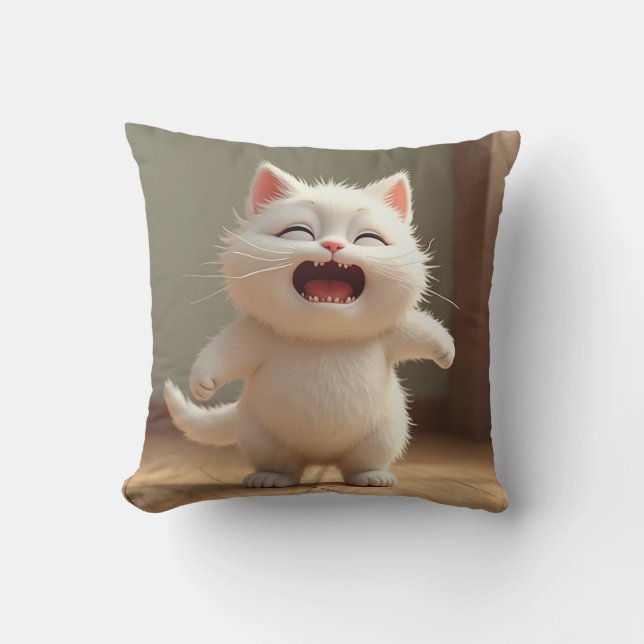 [Home&Living]  Trouble Cute White Cat Cushion (Front)