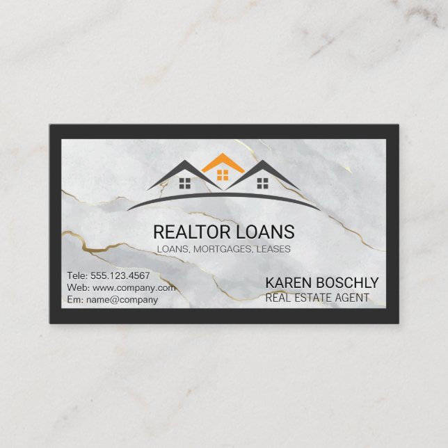 Home Logos | Marble Black Border Business Card (Front)