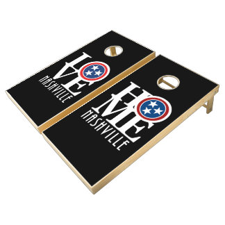 HOME/LOVE Nashville Stone Coaster White Text Cornhole Set