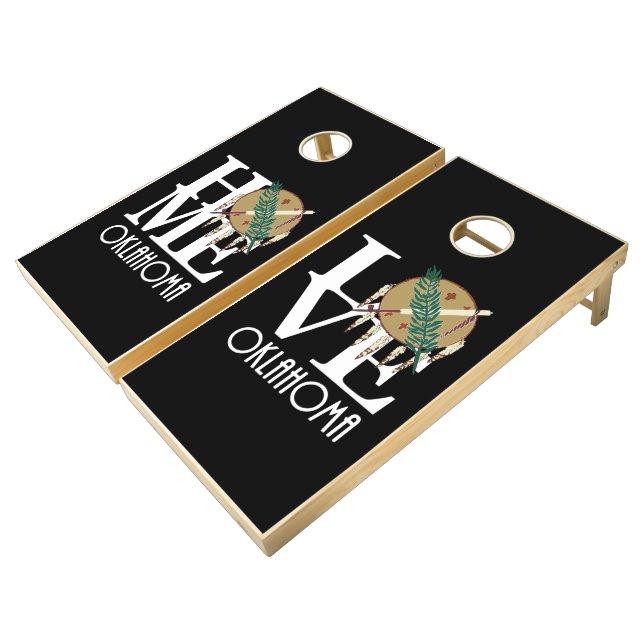 HOME/LOVE Oklahoma Cornhole Set (Angled)