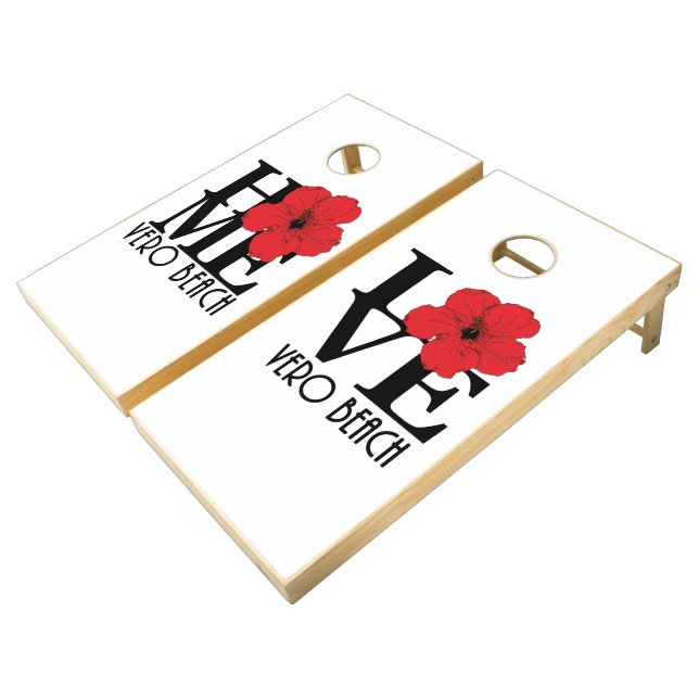 HOME / LOVE Vero Beach Red Hibiscus  Cornhole Set (Angled)