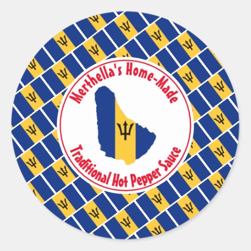 Home Made HOT PEPPER SAUCE Barbados Flag Classic Round Sticker