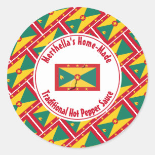 Home Made HOT PEPPER SAUCE Grenada Flag Classic Round Sticker