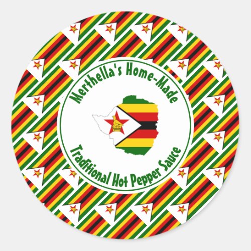 Home Made HOT PEPPER SAUCE Zimbabwe Flag Classic Round Sticker