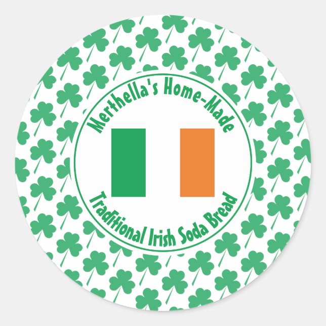 Home Made IRISH SODA BREAD Ireland Flag Shamrock Classic Round Sticker (Front)