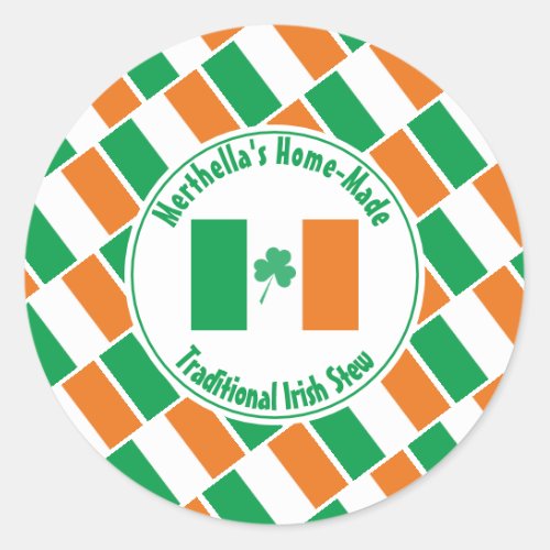 Home Made IRISH STEW Ireland Flag Shamrock Classic Round Sticker