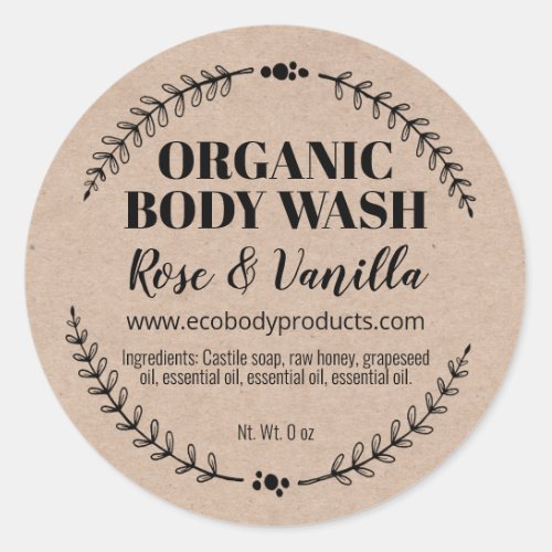 Home Made Organic Body Wash Soap Kraft Labels