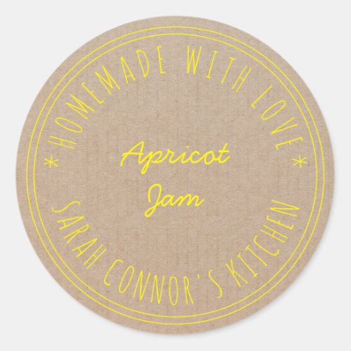 Home made with love Apricot Jam canning Kraft Clas Classic Round Sticker