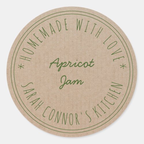 Home made with love Apricot Jam canning Kraft Clas Classic Round Sticker