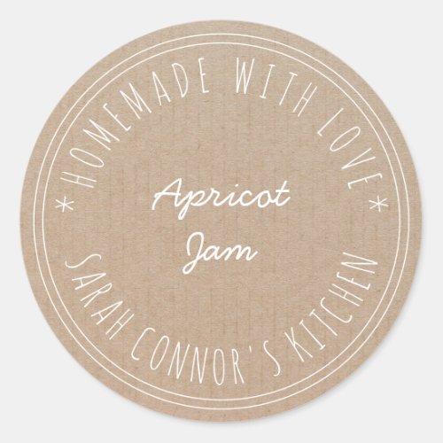 Home made with love Apricot Jam canning Kraft Classic Round Sticker