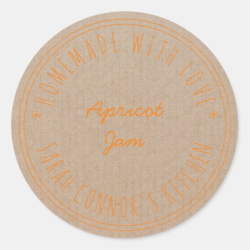 Home made with love Apricot Jam canning Kraft  Classic Round Sticker
