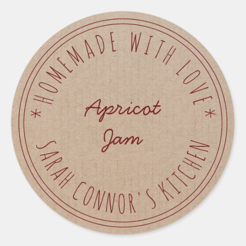 Home made with love Apricot Jam canning Kraft Classic Round Sticker