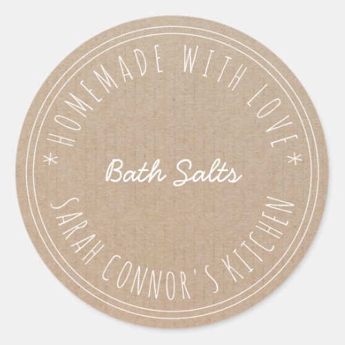 Home made with love Bath Salts Kraft Classic Round Sticker