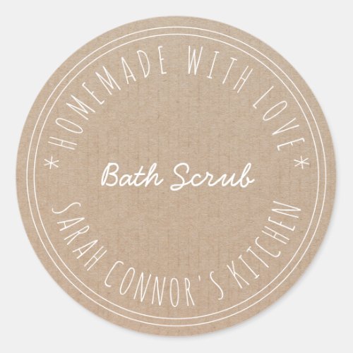 Home made with love Bath Scrub Kraft Classic Round Sticker