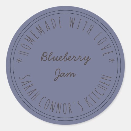 Home made with love Blueberry Jam Blue Classic Round Sticker