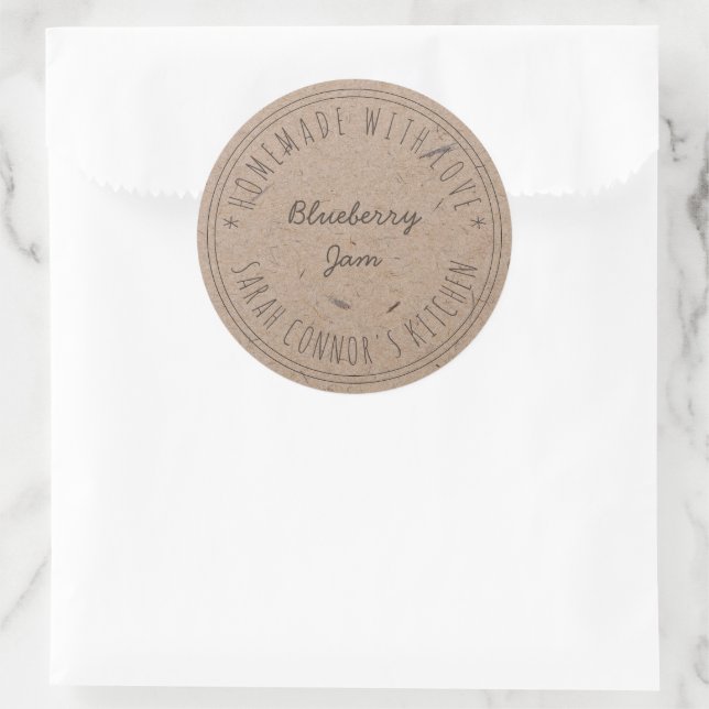 Home made with love Blueberry Jam Eco Kraft Paper Classic Round Sticker (Bag)