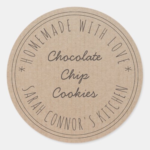Home made with love Chocolate Chip Cookies Kraft Classic Round Sticker