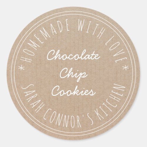 Home made with love Chocolate Chip Cookies Kraft Classic Round Sticker