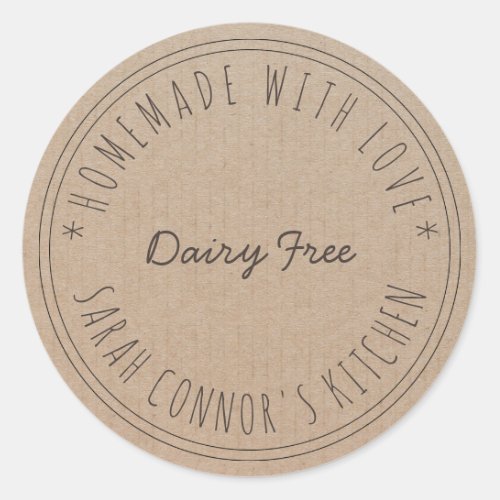 Home made with love Dairy Free Kraft Paper Classic Round Sticker