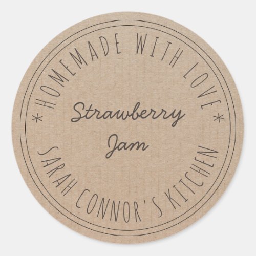 Home made with love Jam canning Kraft Paper Classic Round Sticker