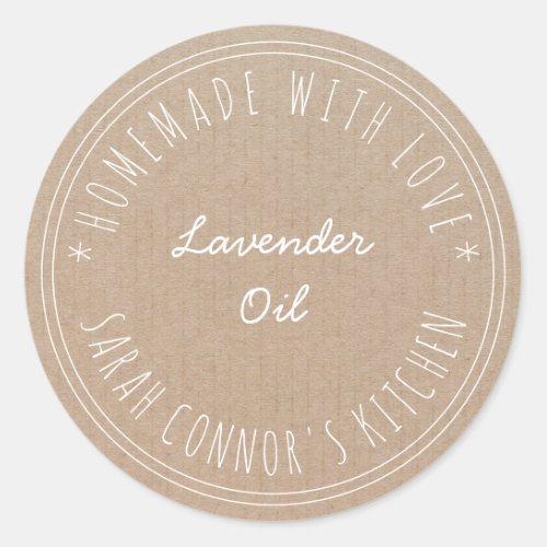 Home made with love Lavender Oil Kraft Classic Round Sticker