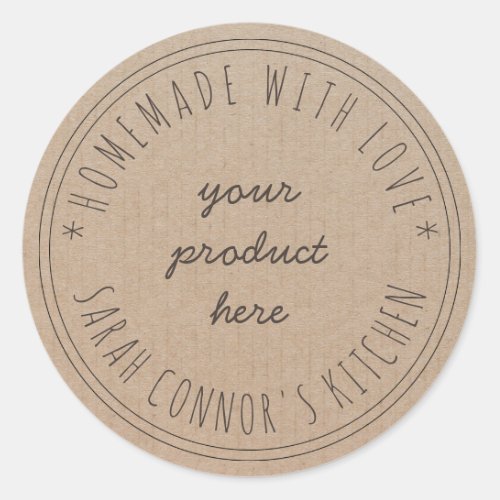 Home made with love Personalised Kraft Paper Classic Round Sticker