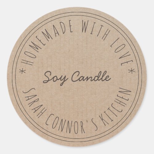 Home made with love Soy Candle Kraft Paper  Classic Round Sticker