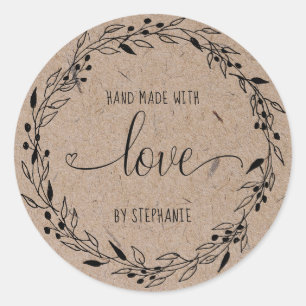Home made with love typographic kraft paper classic round sticker