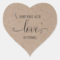 Home made with love typographic kraft paper heart sticker