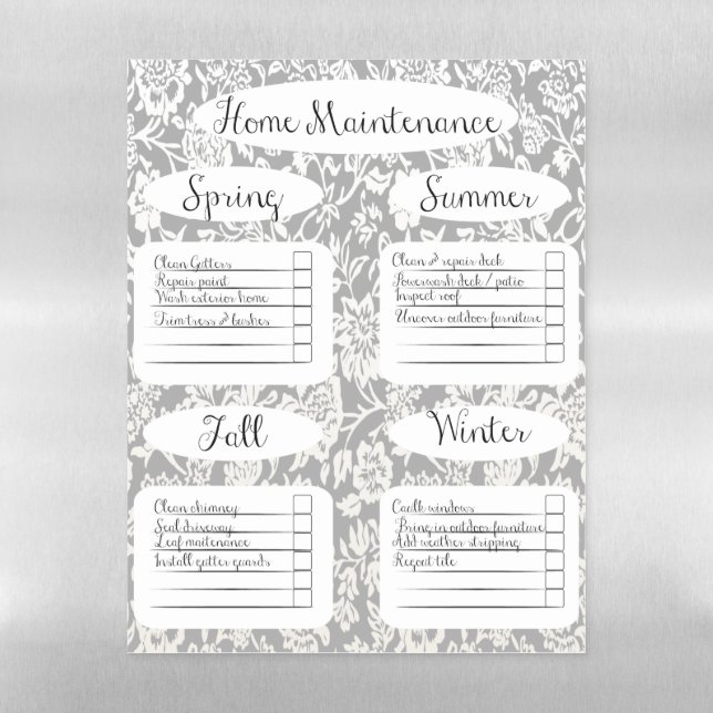 Home Maintenance Checklist Magnet Magnetic Dry Erase Sheet (Vertical)