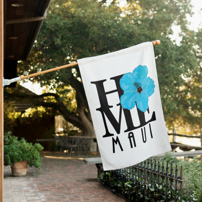 HOME Maui Blue Hibiscus House Flag (In SItu)