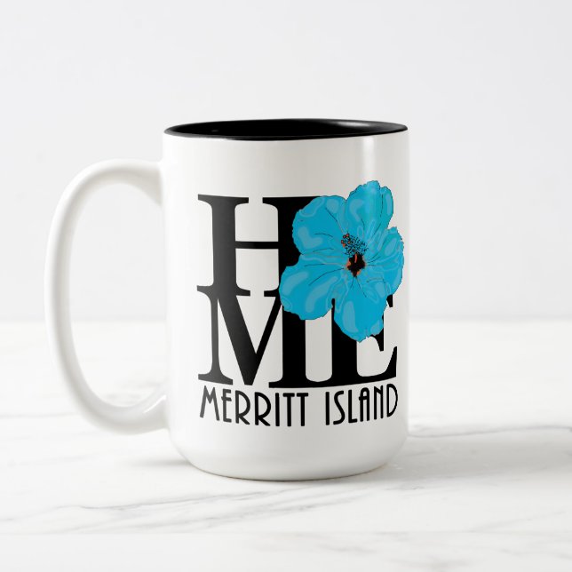 HOME Melbourne 15oz blue hibiscus Two-Tone Coffee Mug (Left)