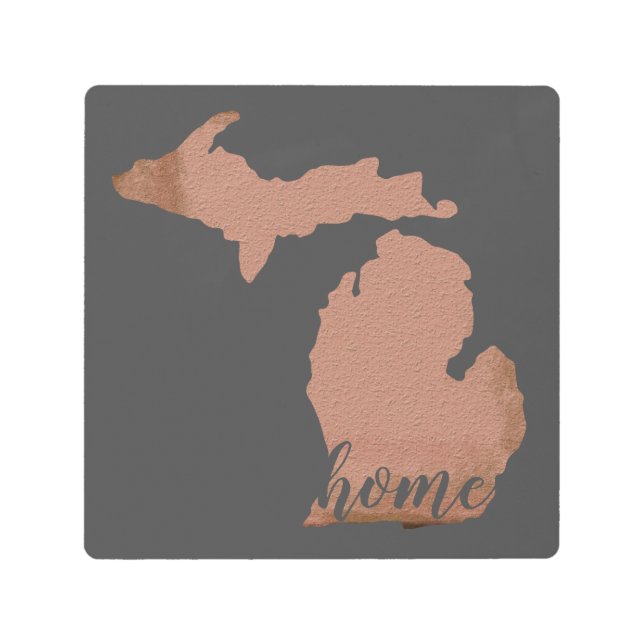 Home Michigan Silhouette Copper Gray Metal Print (Front)