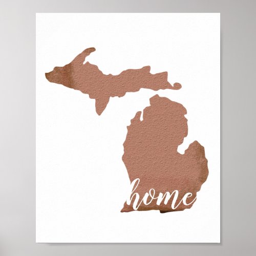 Home Michigan Silhouette Copper White Poster