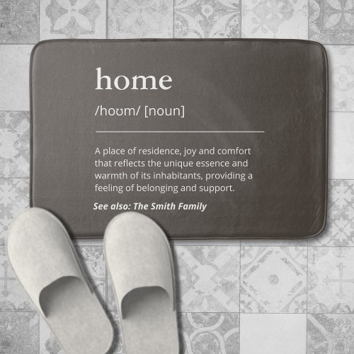 Home modern typography custom family name taupe bath mat