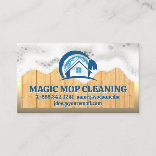 Home Mop Logo | Soap Suds | Cleaner Business Card (Front)
