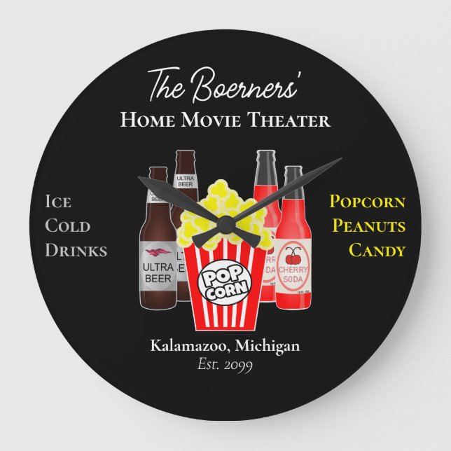 Home Movie Theater Beer Soda Wall Clock (Front)