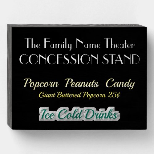 Home Movie Theater Concession Stand Wood Box Sign