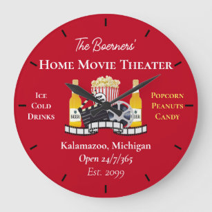 Home Movie Theater Popcorn Clapperboard Film Large Clock