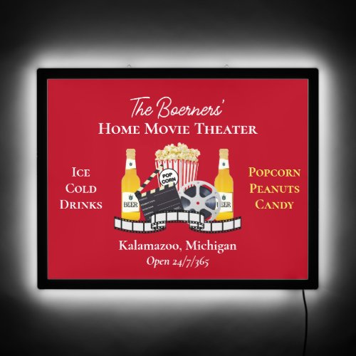 Home Movie Theater Popcorn Clapperboard Film LED Sign