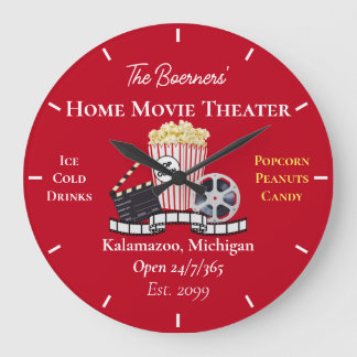 Home Movie Theater Popcorn Clapperboard Film Round Large Clock