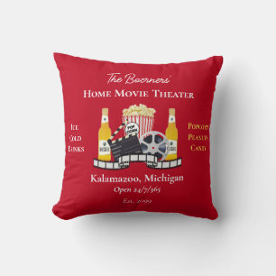 Home Movie Theater Popcorn Clapperboard Film Throw Pillow