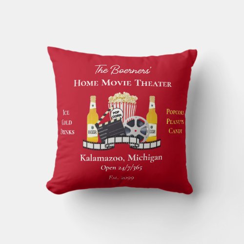 Home Movie Theater Popcorn Clapperboard Film Throw Pillow