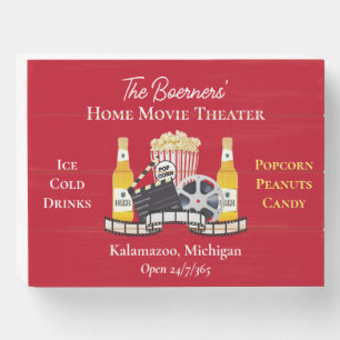 Home Movie Theater Popcorn Clapperboard Film Wooden Box Sign