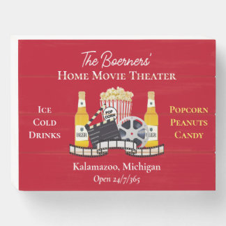 Home Movie Theater Popcorn Clapperboard Film Wooden Box Sign