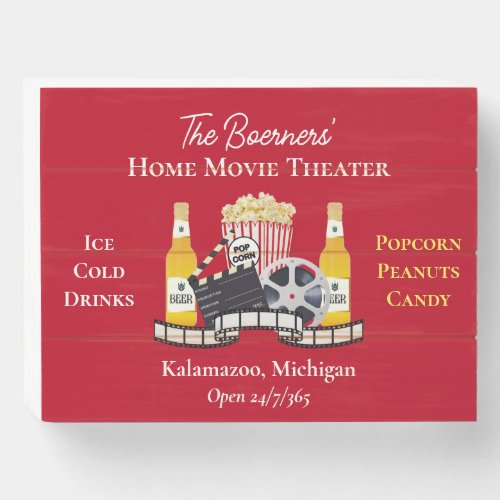 Home Movie Theater Popcorn Clapperboard Film Wooden Box Sign